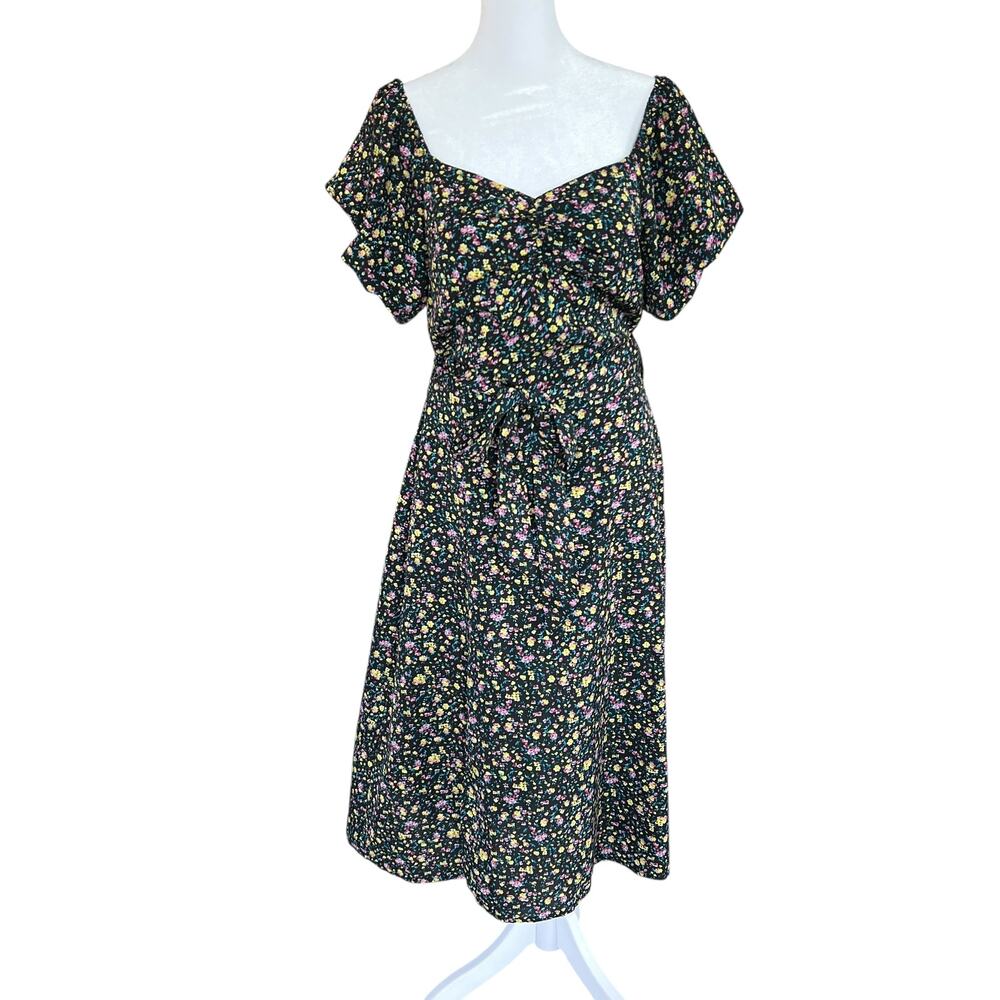 Anthropologie Kourt Puff Sleeve Floral Dress Womens M Empire Waist Retro 90s